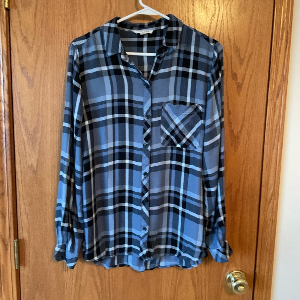 BeachLunchLounge Blue Plaid Tunic Shirt Size Large